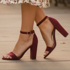 Amazon/Bamboo Maroon Party Heels Women’s Size 9 Open Toe Strappy 4" Heel